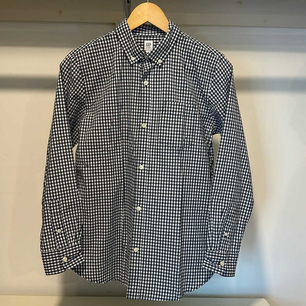 Gap Kids - Size XXL - Navy and White Gingham Long Sleeve Button Down